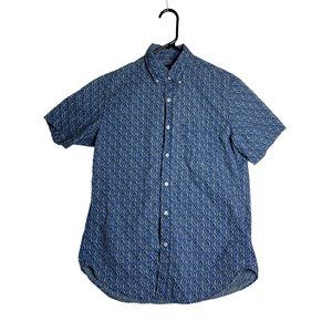 J Crew Shirt Mens Small Blue Geometric Print Short Sleeve Button Down